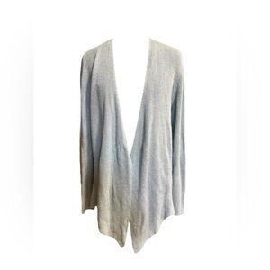 Eileen Fisher Blue Open Front Cardigan Sweater 100% Organic Linen Blend Size L